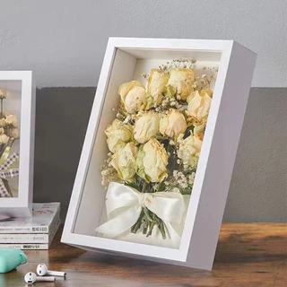 กล่องใส่ดอกไม้ ล่องใส่ดอกไม้ กรอบรูป ไม้ใส่ดอกไม้แห้ง 3D ลึก 5ซม. DIY สไตล์มินิมอล วางได้แนวตั้ง-นอน มีรูแขวน แต่งบ้าน
