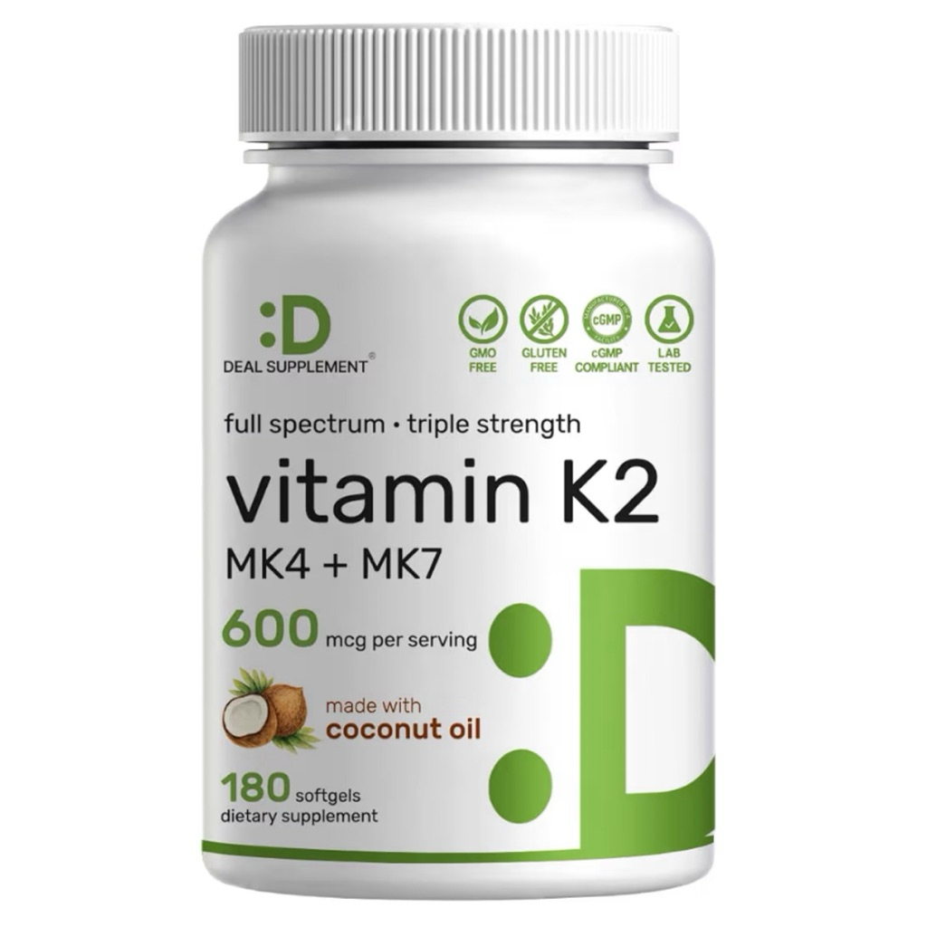 [ DEAL ]❇️ VITAMIN K2 MK4 + MK7 600 MCG + COCONUT OIL ( 180 SOFTGELS  )