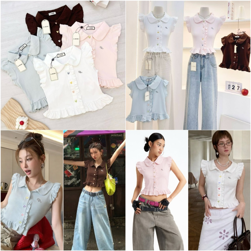 💖New Collection 💖🐰G Rose🐰 เสื้อคอปกแขนกุดระบายดีเทลกระดุมน่ารักแต่งชายระบายคิวท์ๆโทนสีหวานๆ