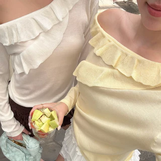 3pcs.basket Jammy top เสื้อแขนยาวระบายไหล่