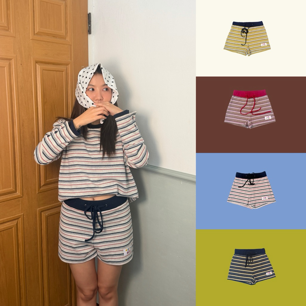 SUNTUDIO l Nomy short stripe กางเกงผ้ายืด มีเชือก ใส่สบาย