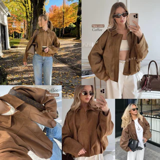 DD(no.143)✰”☕️Mocha&Matcha🍵viral Suede bomber jacket*٭🍂🧺เสื้อแจ็คเก็ตผ้าหนังกลับ ชุดไวรอลฮิตแห่งปีที่สาวเทสดีต้องมี𓍯🤎✰
