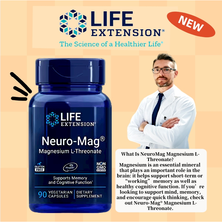 Life Extension, Neuro-Mag, Magnesium-L-Threonate, Minerals, Muscle Cramps, 90 Capsules, Nutritional Supplement, 90 Caps