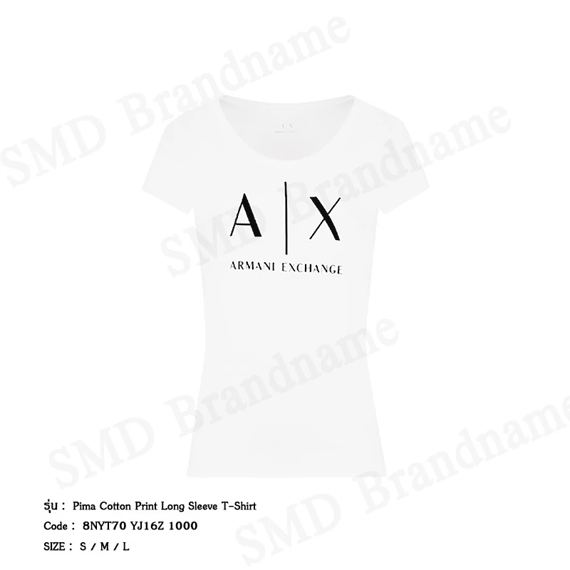 Armani Exchange เสื้อยืดคอกลมผู้หญิง รุ่น A/X Pima Cotton Print Long Sleeve T-Shirt Code: 8NYT70 YJ1