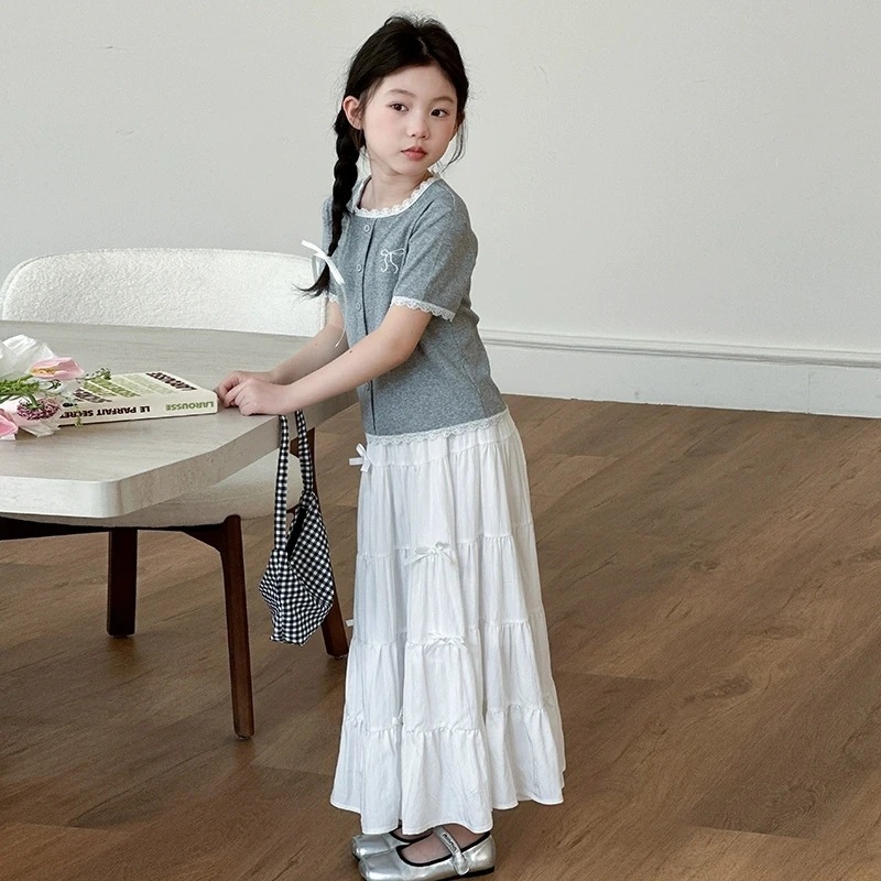(**พร้อมส่งจากในไทย**) NO.895 (ชุดเซ็ท)เสื้อสีเทา+กระโปรงยาวสีขาว ราคา ถูกที่สุด ดีลบีเคเค แกลเลอรีภาพที่ 6