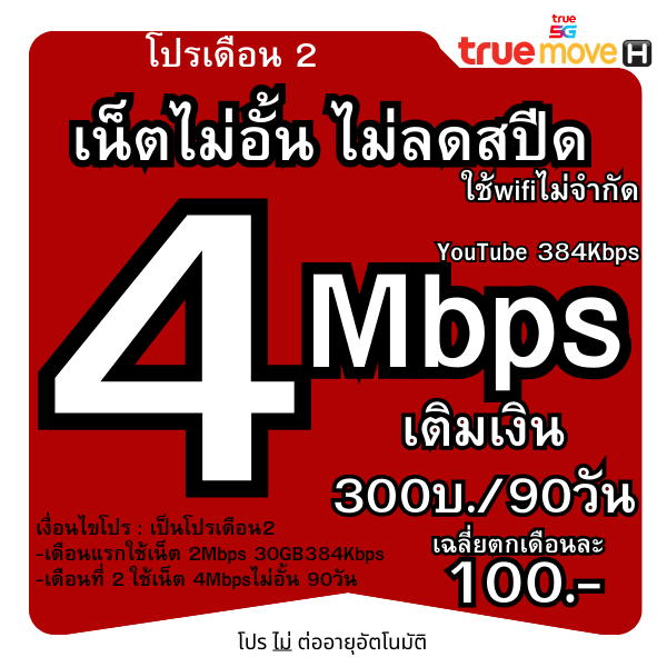 ซิมทรูเน็ตไม่ลดสปีด 30Mbps 4Mbps รายปี ใช้กล้องวงจรปิด คุ้มค่าทุกการเชื่อมต่อ