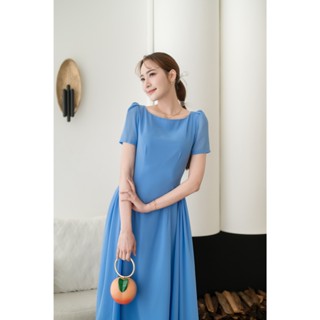 PD329 Midi Dress เดรสผ้าชีฟอง แขนสั้น กระโปรงบาน