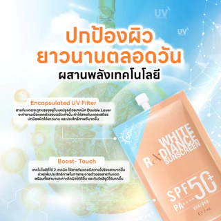กันแดดซอง Aria White Radiance Sunscreen SPF50+ PA++++ 7 ml เอเรียล ไวท์ เรเดียนส์ ซัน สกรีน 3 ซอง