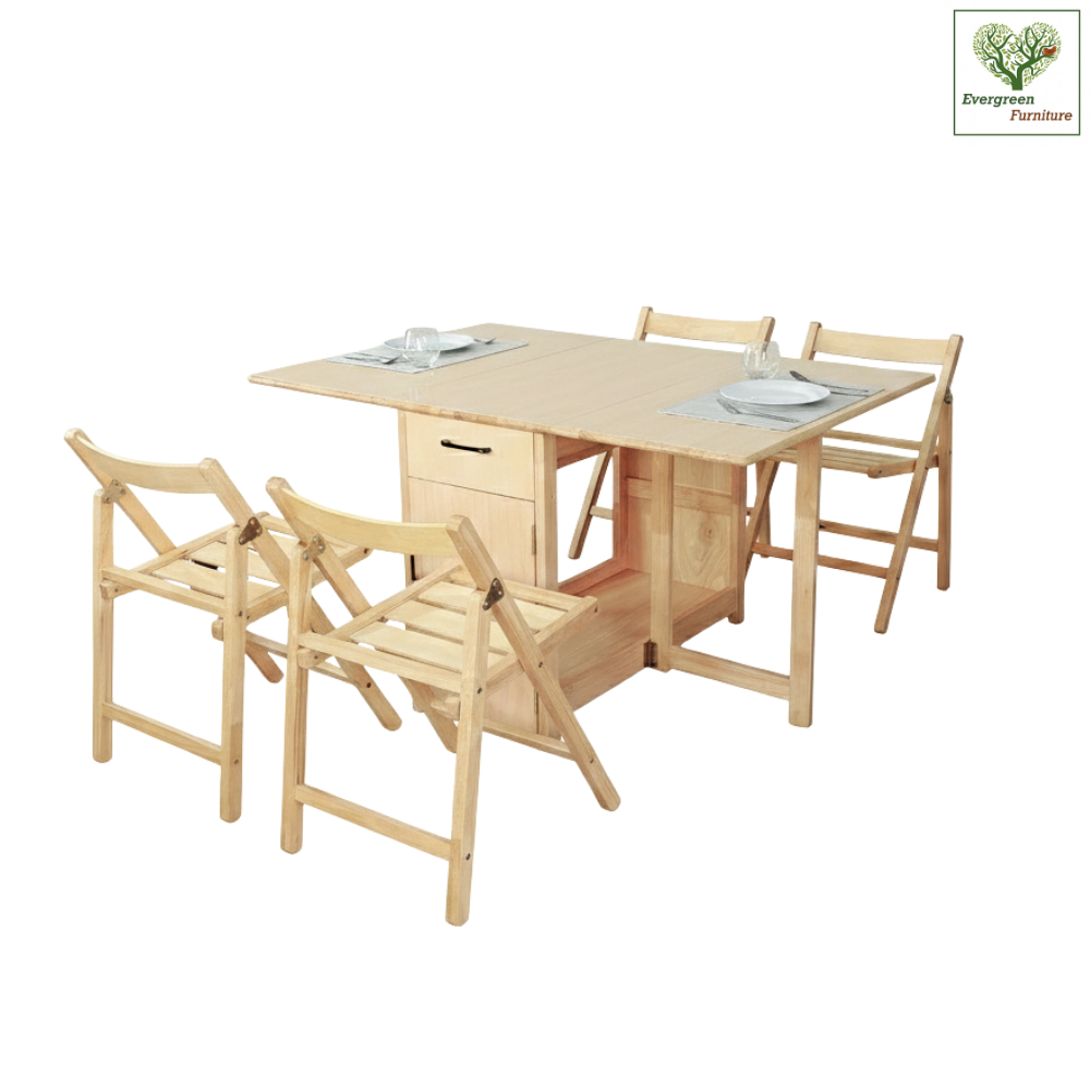 โต๊ะกินข้าว 4 ที่นั่งพร้อมเก้าอี้ T-1397-D+FC-1 -Evergreen-Furniture DiningSet ทำจากไม้ยางพารา จัดส่งเป็นชุด