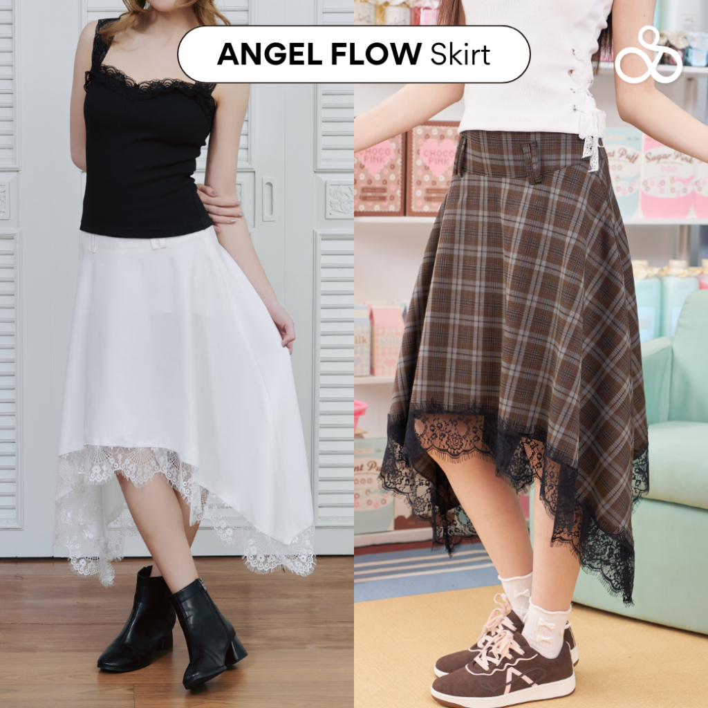 Sistersfabric - Angel flow skirt กระโปรงยาวดีเทลตกเเต่งลูกไม้