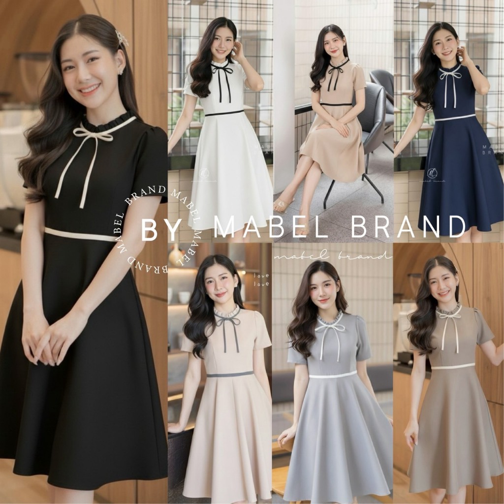 [Mabel brand] Z02 เดรสคอระบาย ผ้าเปเป้ อัดกาว ย้วย 8 ชิ้น ยาว39