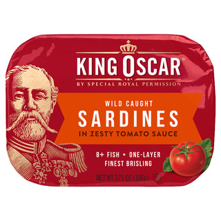 ปลาซาร์ดีนในซอสมะเขือเทศรสเข้มข้น ขนาด 106 กรัม แบรนด์ คิงส์ ออสการ์ - Sardines in zesty tomato sauce 106g, King Oscar