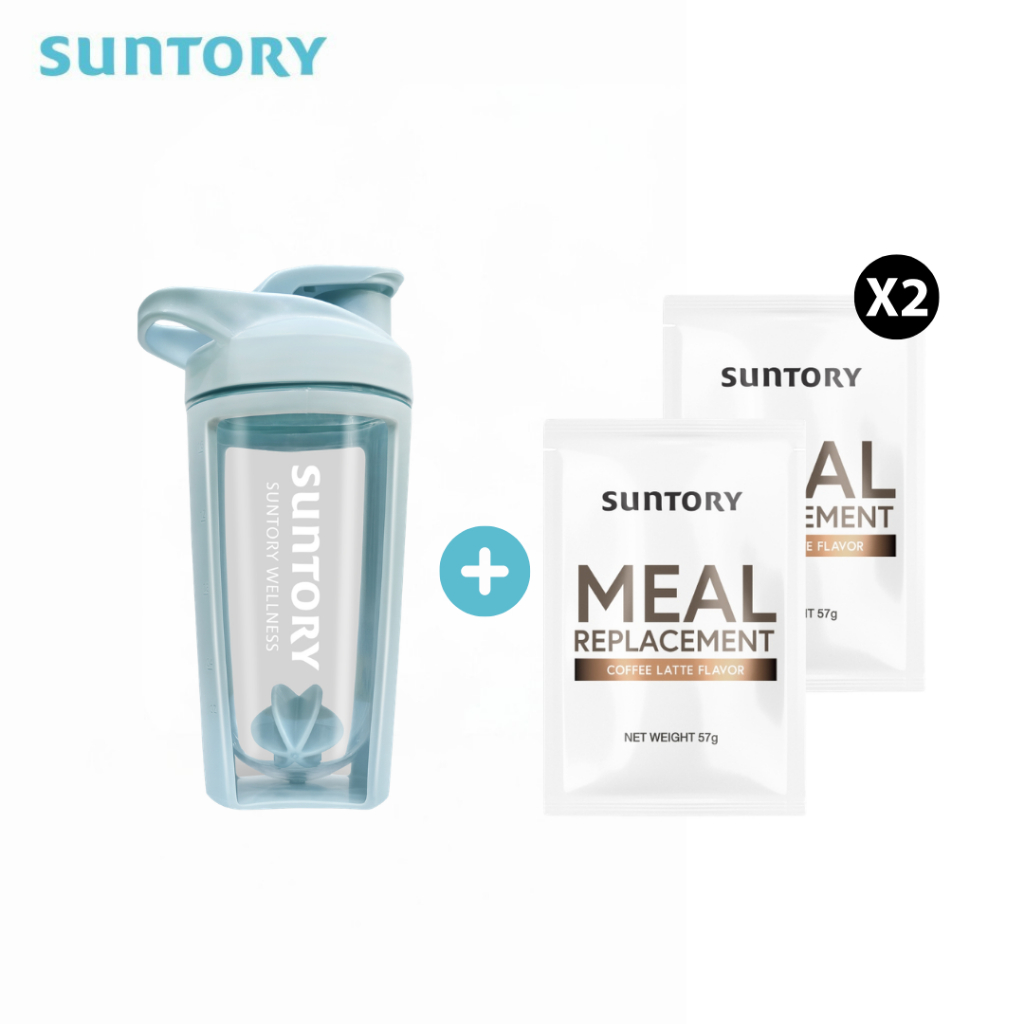 Free gift Suntory Shaker Bottle MRP 500ml (Blue) + Meal Replacement Coffee latte 2 sachets (exp.05/2