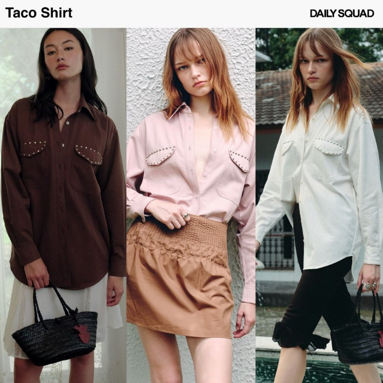 DAILY SQUAD Taco Shirt เสื้อเชิ้ตแรงบันดาลใจจากเวสเทินตอกหมุดผ้าทวิลนุ่ม