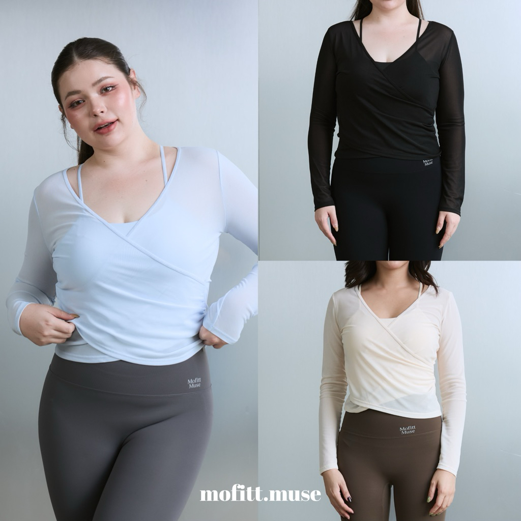 Mofitt.muse | Muse Cross Top เสื้อโยคะ พิลาทิส สปอร์ตบราสายเดี่ยว+เสื้อคลุมแขนยาวซีทรู