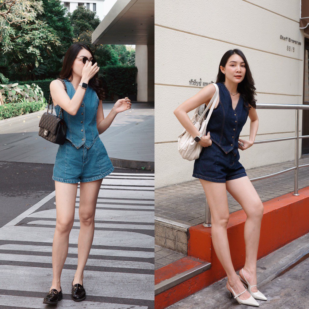 ชุดเซ็ตยีนส์ 2 ชิ้น Jeans set (กางเกงเอวสูง วัดเหนือสะดือ2นิ้ว)