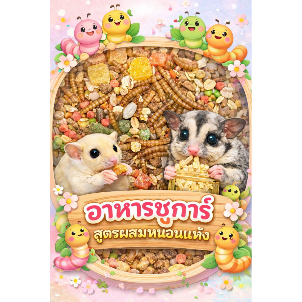 อาหารชูการ์อาหารเม็ดชูก้าสูตรผสมหนอนอบแห้งโปรตีนสูงสำหรับแฮมเตอร์กระรอกไทยดอเมาส์