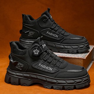 boy.shop รองเท้าแฟชั่นหุ้มข้อสีดำสำหรับผู้ชาย พื้นหนา สวมใส่…