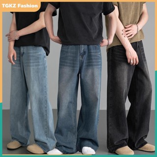 ✨ยีนส์ผู้ชายสไตล์อเมริกันวินเทจ✨ สีฟ้าล้างทำลาย Premium ขากว…