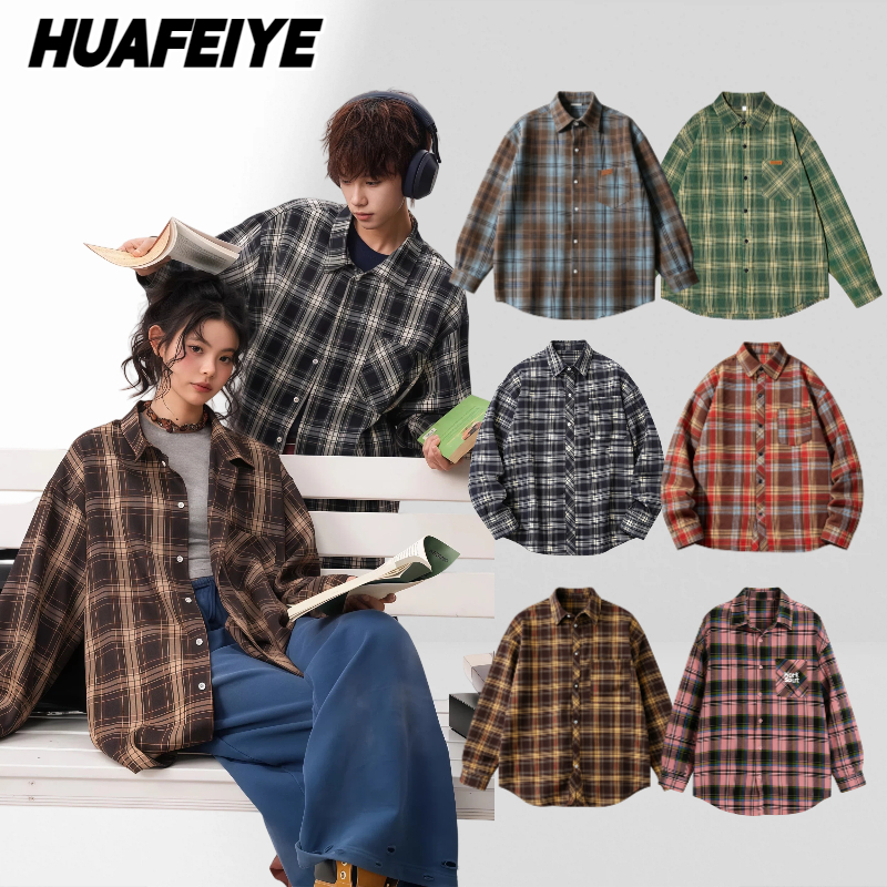 H.F.Y เสื้อแจ็คเก็ตแขนยาวชาย เสื้อเชิ้ตเก๋ๆ ลายสก็อตสไตล์เกาหลี ทรงหลวม ใส่ได้ทั้งชายและหญิง เสื้อ