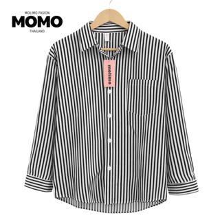 CICI_shop2 | เสื้อผู้หญิงลายทาง แขนยาว เสื้อเชิ้ต ทรง Oversize หลวมๆ พรางหุ่น #085