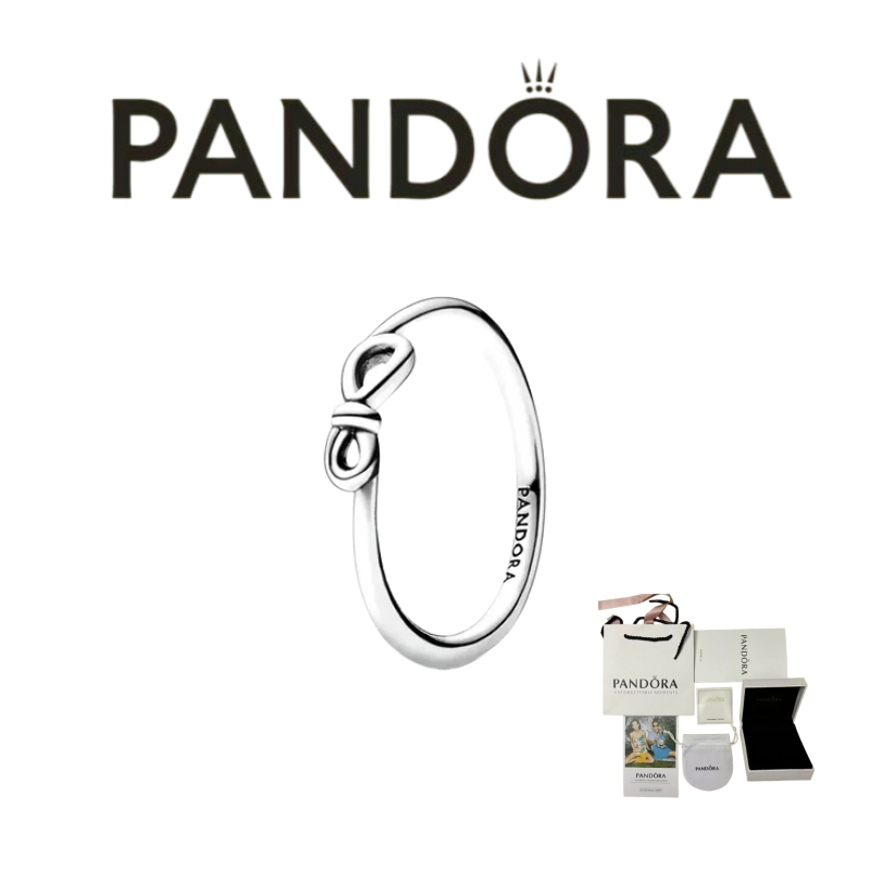 Pandora สัญลักษณ์นิรันดร์ การออกแบบผูกโบว์ 925 เงิน แหวน แหวนผู้หญิง ของแท้ 100 %
