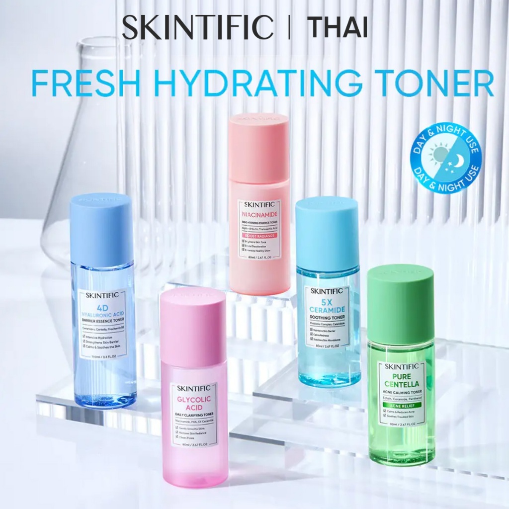 SKINTIFIC Toner โทนเนอร์ 5% AHA BHA PHA โทนเนอร์ผลัดเซลล์ผิว Exfoliating คาล์มมิ่ง ไบรท์เทนนิ่ง ซูทต