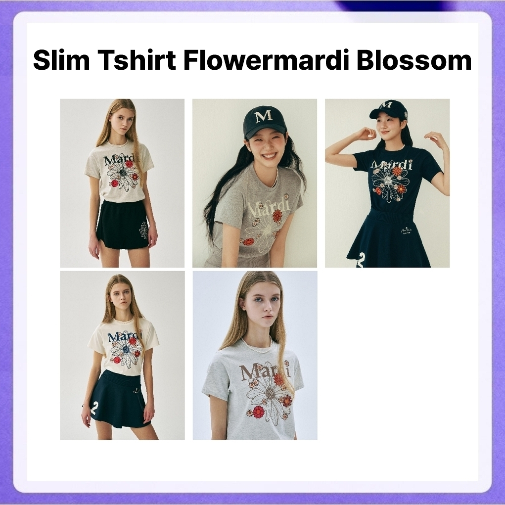 Mardi Mercredi Slim Tshirt Flowermardi Blossom (Oatmeal Taupe, Grey Ivory, Navy Ivory, Oatmeal Black, Cream Vintageblue)