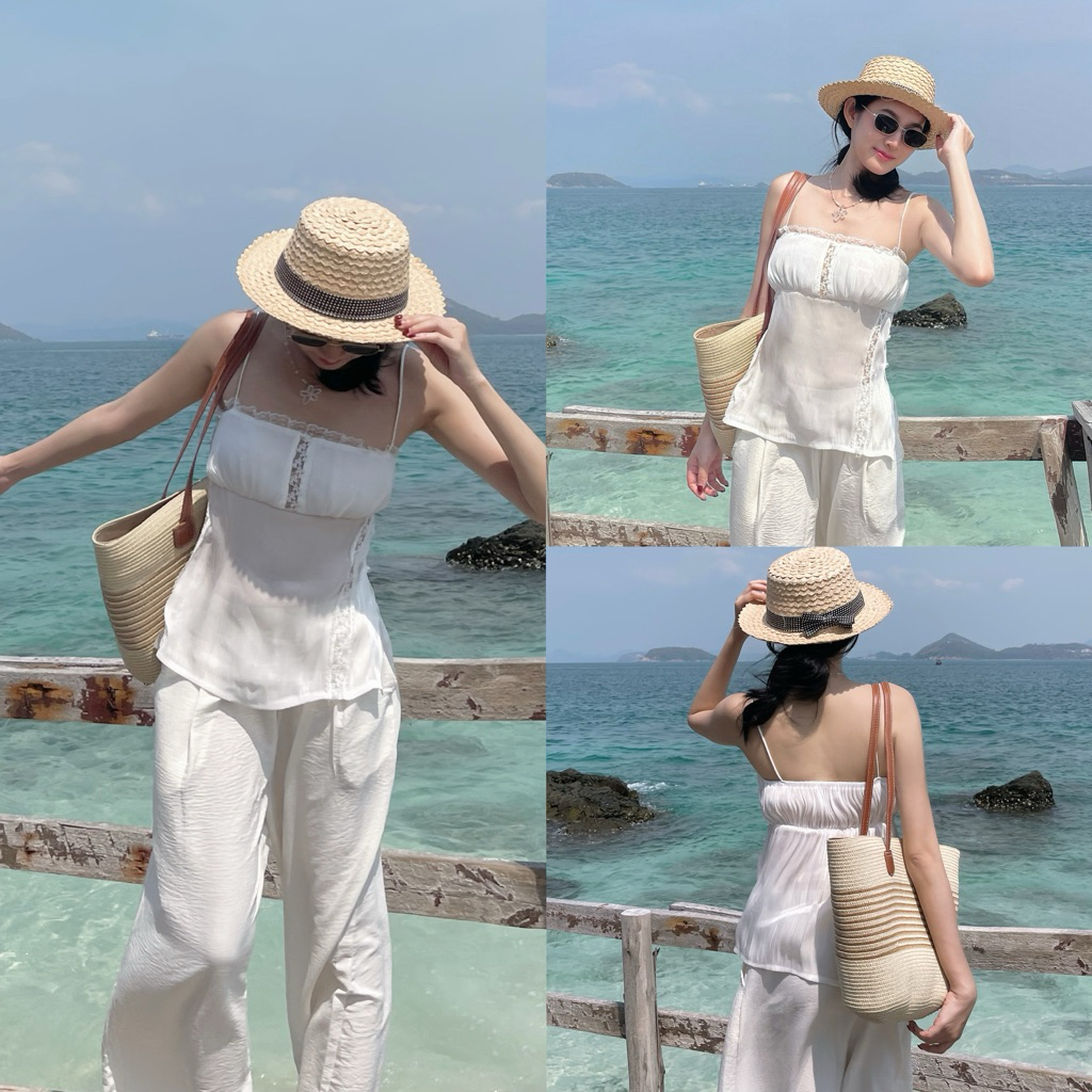 ONNIE.16 - Girly top สายเดี่ยวซีทรูลูกไม้