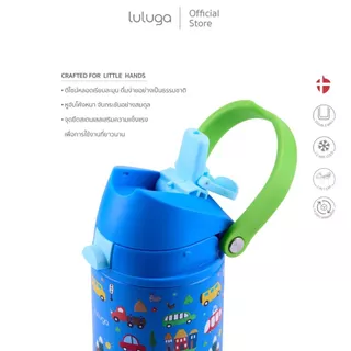 ขวดน้ำเด็ก LULUGA ผู้ชาย กระติกน้ำเด็กเก็บอุณหภูมิระบบสุญญากาศ 18/8 stainless ขนาด 360 ml ดีไซน์ 2in1 หลอดดูดและยกดื่ม