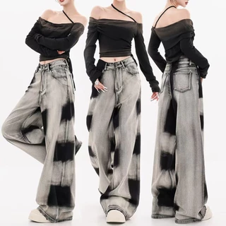 S~5XL Tie-dye style jeans กางเกงยีนส์ดีไซน์ทันสมัยไฮสตรีทอินเทรนด์ปี 2026 กางเกงหลวมลำลองและอเนกประสงค์ใหม่ HOT
