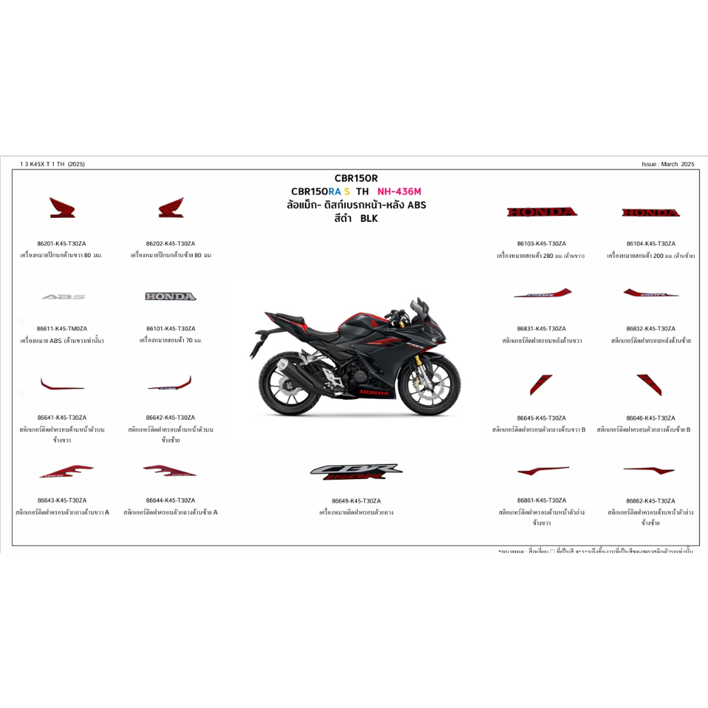 86649-K45-T30ZA/เครื่องหมายติดฝาครอบตัวกลาง/CBR150/ปี2025
