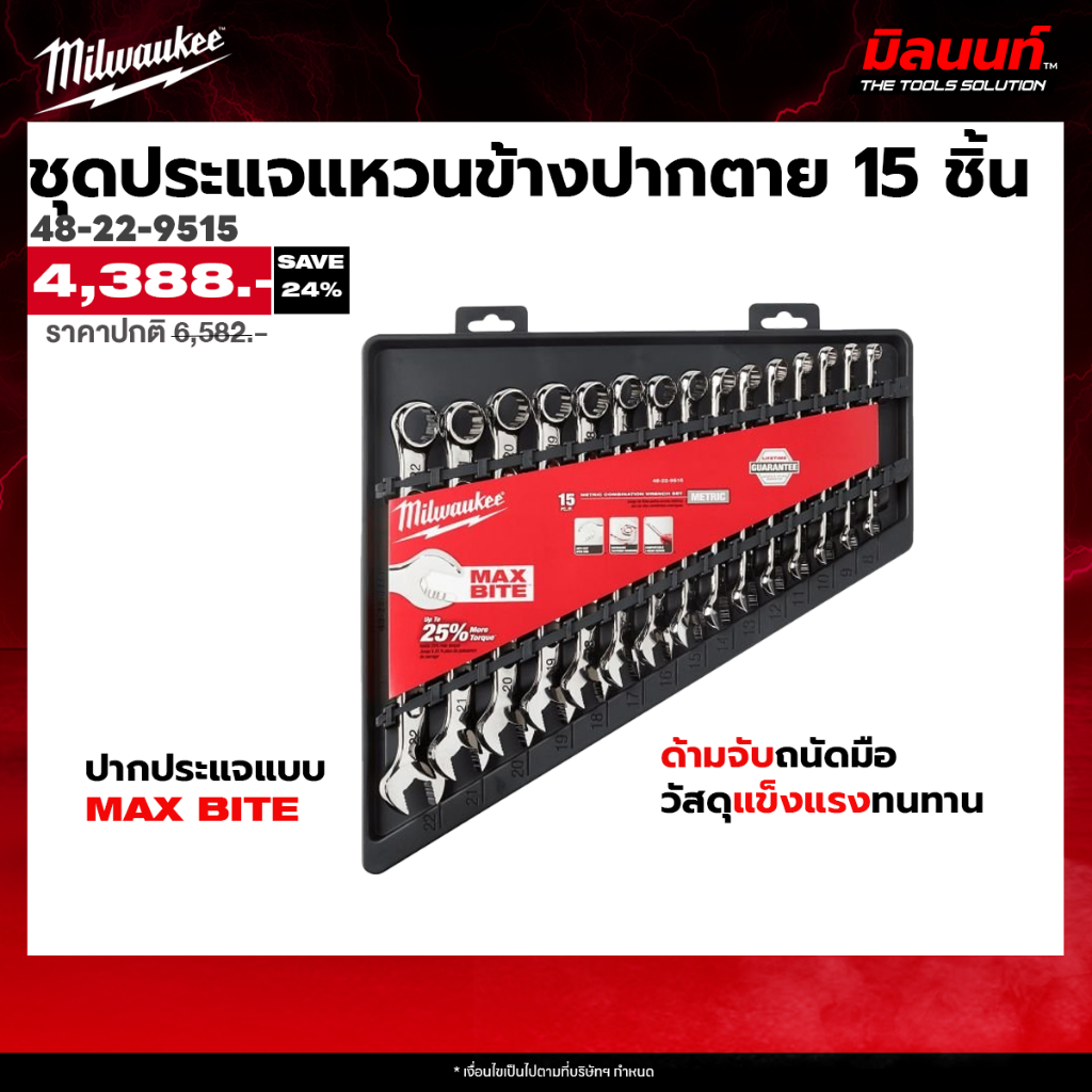 Milwaukee ชุดประแจแหวนข้างปากตาย 15 ชั้น 48-22-9515