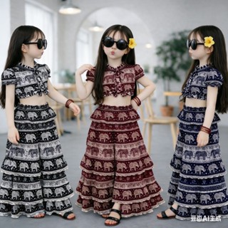 BB207 ชุดเด็กผู้หญิง ลายช้างไทย สไตล์เจ้าหญิง 2 ชิ้น