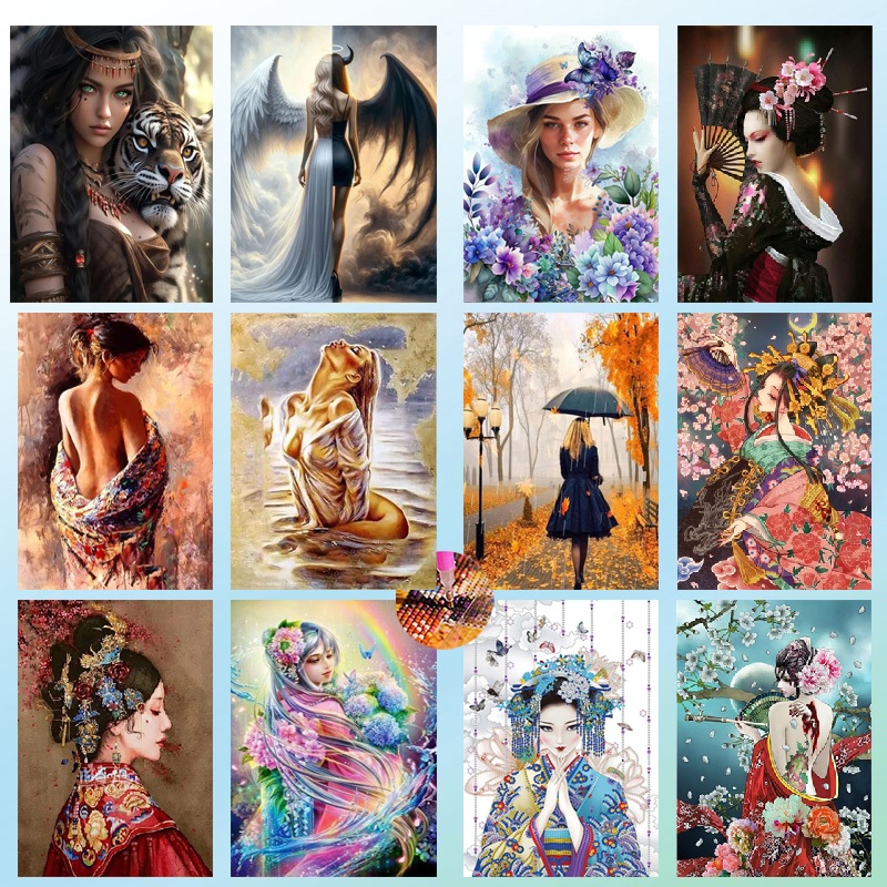 Diamond Painting 5D DIY WOMEN ผู้หญิง งานศิลปะ ครอสติสคริสตัล 5 มิติ ปักครอสติส ภาพติดเพชร ขนาด WxH 30x40 cm