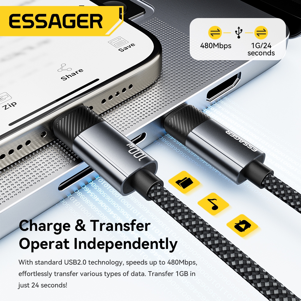 Essager C-C PD100W สายชาร์จข้อมูลการนวดสำหรับเดินทาง for รูปที่ 7