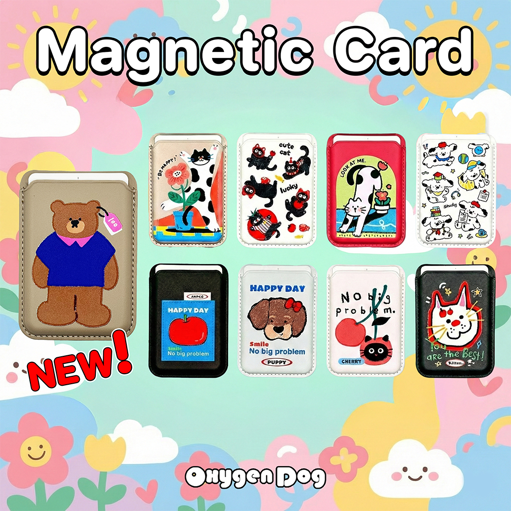 Oxygendog Wallet Magnetic สกีนลาย UU ซองใส่บัตรแบบหนัง ตั้งพับเก็บได้ สำหรับเคสมือถือที่เป็นแม่เหล็ก