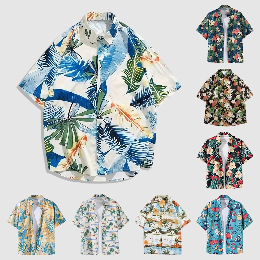 Chaistyle เสื้อเชิ้ตแขนสั้นฮาวาย เสื้อเชิ้ตลำลอง เสื้อลายใหม่ล่าสุด เสื้อสงกรานต์ พิมพ์ลาย เนื้อผ้าแห้งไว สีสันสดใส