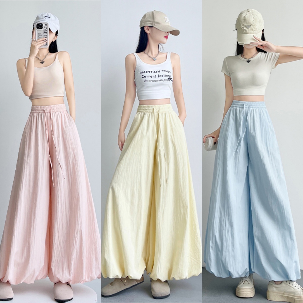 กางเกงลำลอง กางเกงขายาวผู้หญิง สวยหวาน ทรงดอกตูม ใส่เหมือนกระโปรง#1349