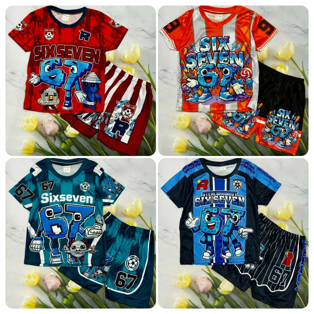 ชุดเซ็ตเด็ก ลาย 67 six seven แขนสั้น/แขนกุด ผ้าไมโคร S M L XL