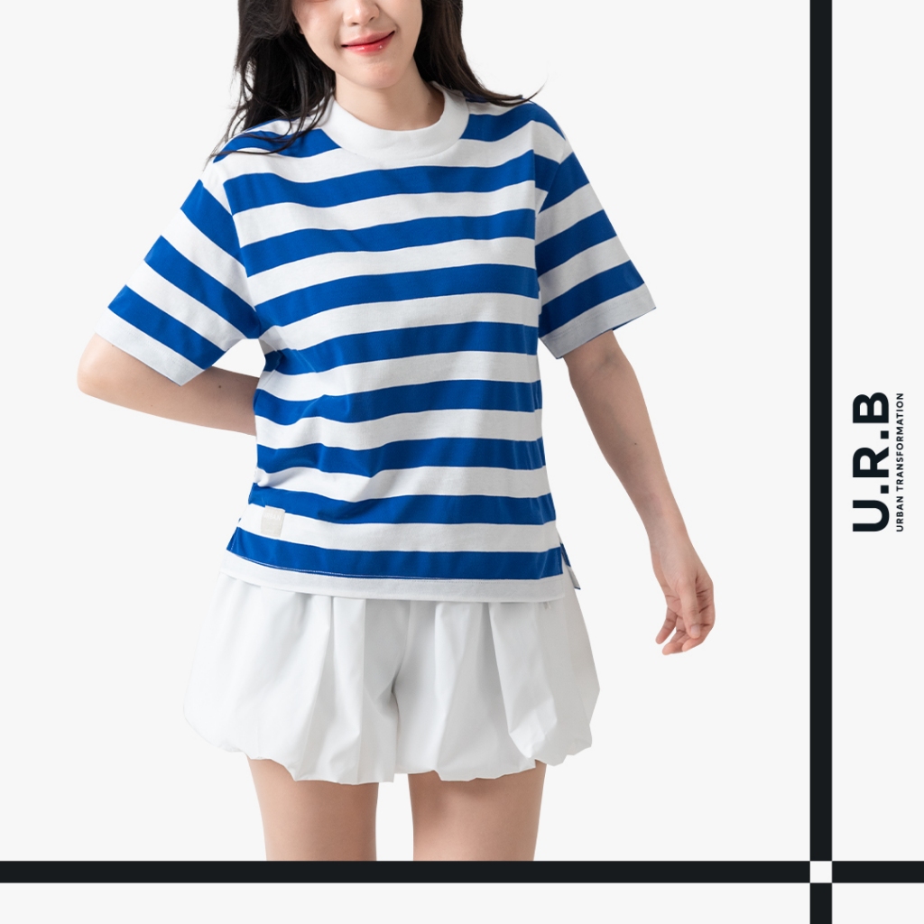 URBAN : WOMEN'S OVERSIZED STRIPED TEE เสื้อโอเวอร์ไซส์ผู้หญิงลายริ้ว  รุ่น 1UTWT1071 สี Blue & White Stripe