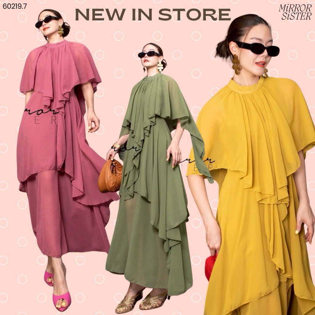 MirrorsisteR 60219.7 เดรสยาวผ้าชีฟองเนื้อละเอียด โดดเด่นด้วยดีไซน์เลเยอร์ระบายระย้าเป็นชั้น