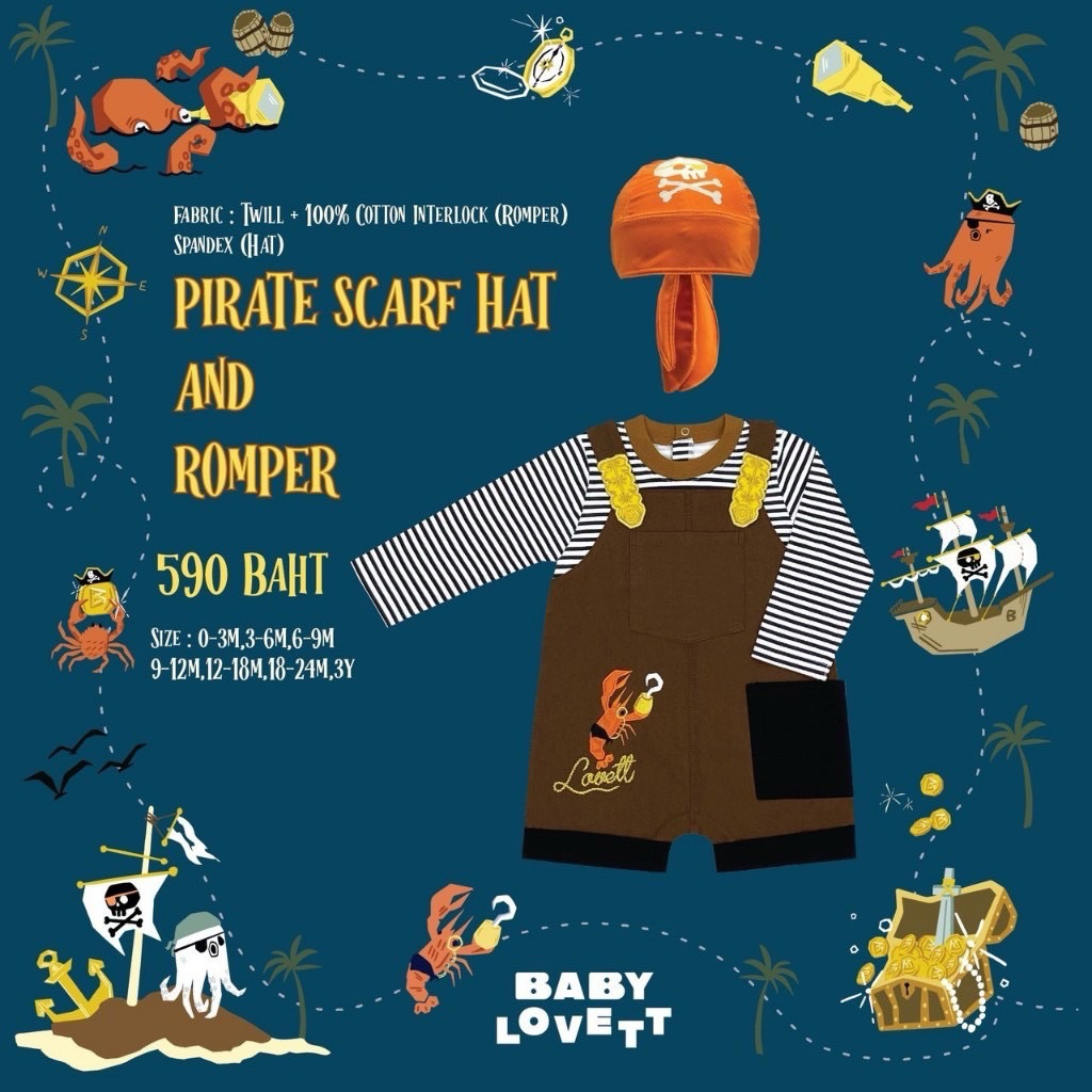 Babylovett pirate scarf hat and romper 12-18 🏴‍☠️⚓️