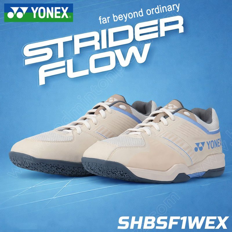 【 ของแท้ 💯% 】รองเท้าแบดมินตันโยเน็กซ์ หน้ากว้าง POWER CUSHION STRIDER FLOW สีเบจอ่อน (SHBSF1WEX-343)