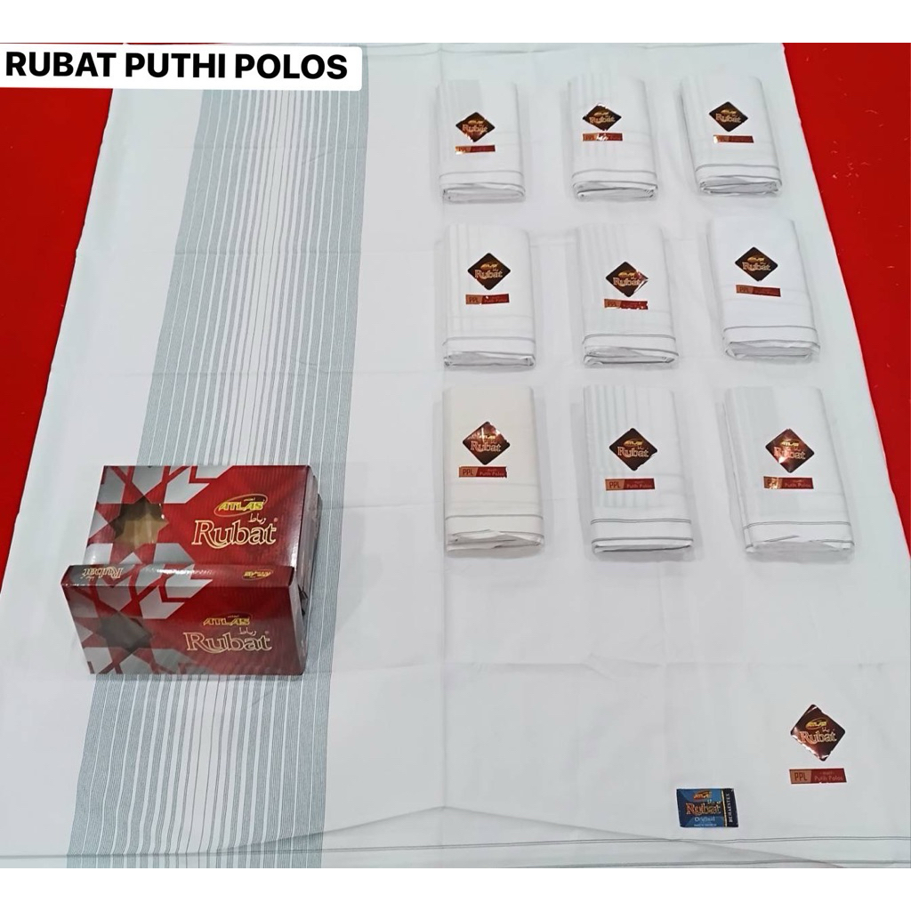 ผ้าโสร่งผู้ชาย ตราRubat สีขาว เย็บแล้ว ผ้าไม่ลื่น