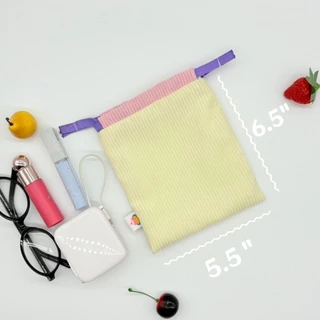 Drawstring bag ถุงผ้าหูรูด ผ้าลูกฟูก น่ารัก มีซับใน🍰เลือกสีด้านในค่ะ