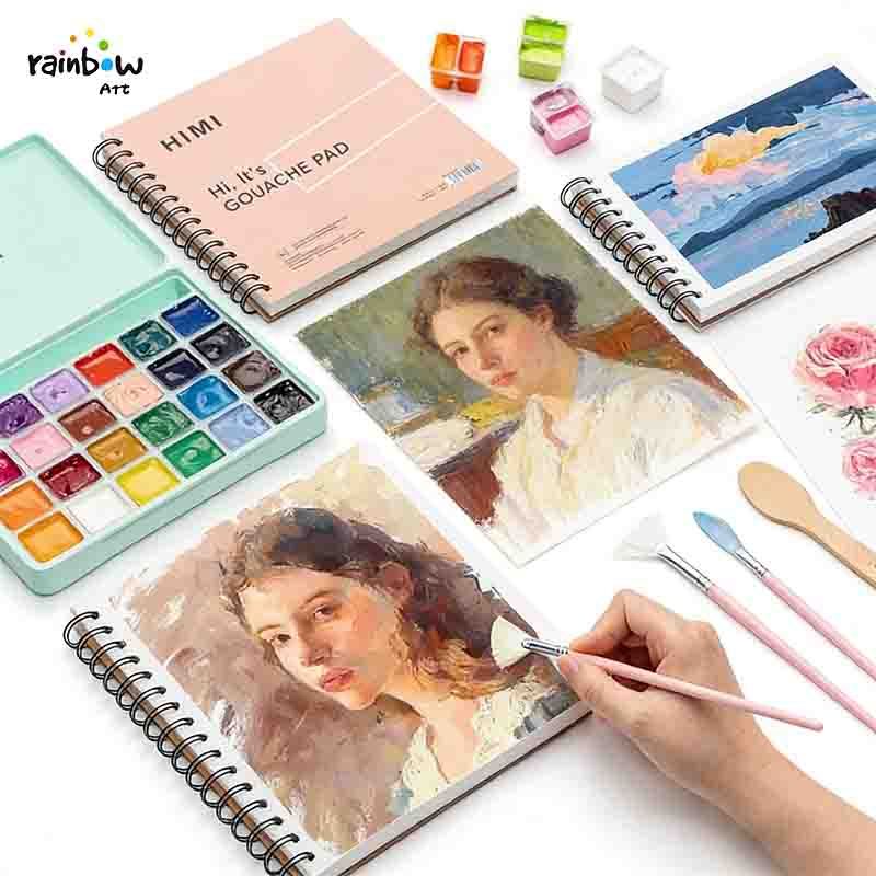 MIYA HIMI  GOUCHE PAD กระดาษหนา เหมาะสำหรับสีอะคริลิค สีน้ำมัน สีน้ำและสีผสมอื่นๆ 160G * 50PCS แผ่นรองวาดสีน้ำ