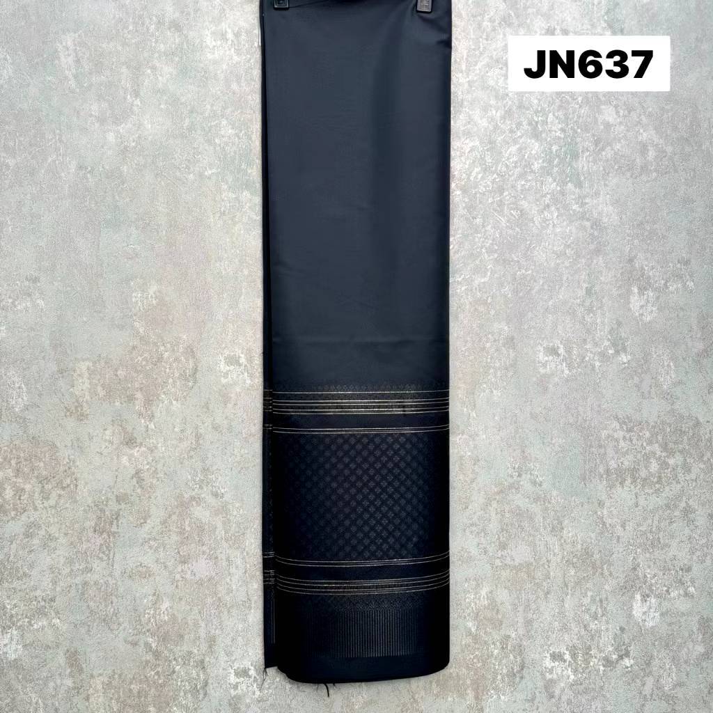 JN637 ผ้าไหมเเกมฝ้าย ทอลายการบินไทย สีดำยกดิ้นทอง ขนาด 2 หลา