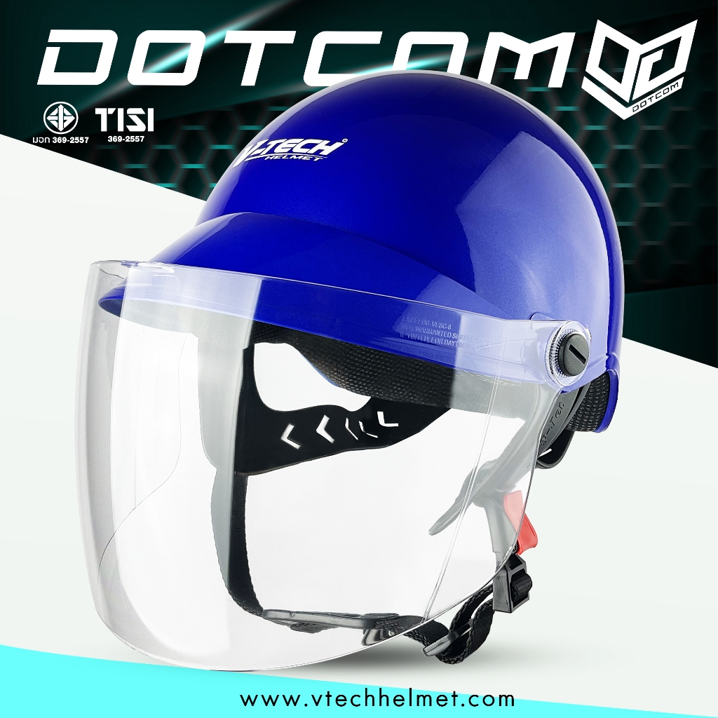 หมวกกันน็อคนิรภัยครึ่งใบ V-TECH Helmet รุ่น Dotcom มาพร้อมแผ่นบังลมนิรภัย PC เกรดคุณภาพ – โปรปัง