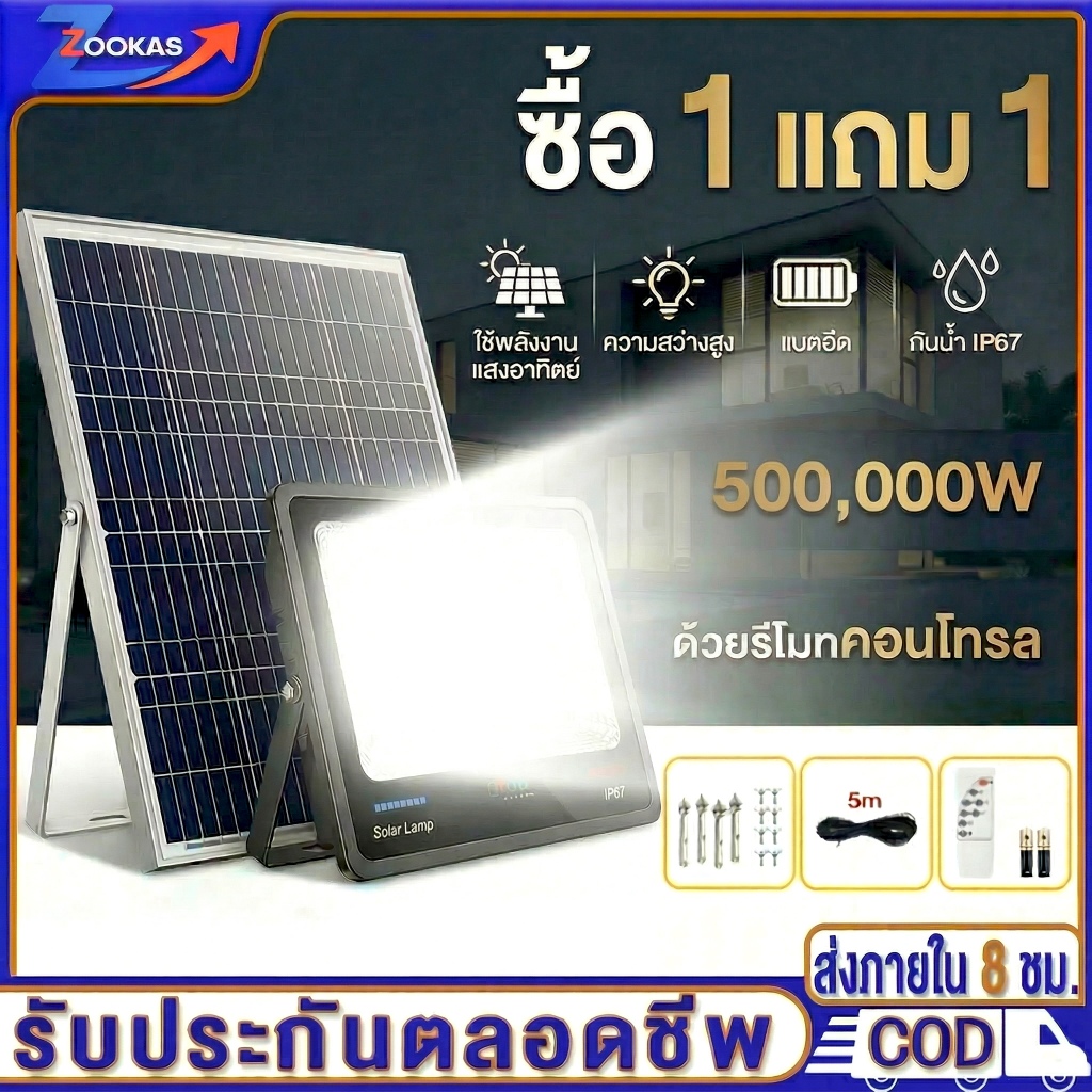 ซื้อ 1 แถม 1 ไฟโซล่าเซลล์ ไฟโซล่าเซล 350000Wกันน้ำ IP67 กันฟ้าผ่า โซล่าเซลล์สปอตไลท์ ไฟโซล่าเซลล์สว่างทั้งคืนSolar Light